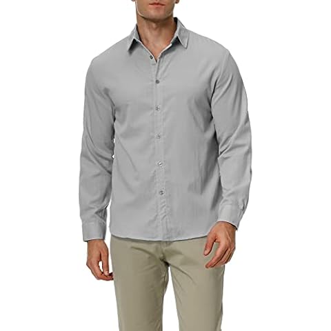 Camisa Casual de Manga Larga con Botones de Lino para Hombre Cover