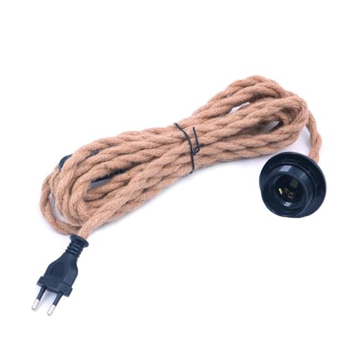 DIY 4.5m Vintage Ceiling Pendant Light String Pendant Light Kit with Twisted Hemp Rope Switch Plug in Fabric Lamp Cord Socket Set E26 E27 Lighting Fixture Cable for Farmhouse Kitchen(US Plug)