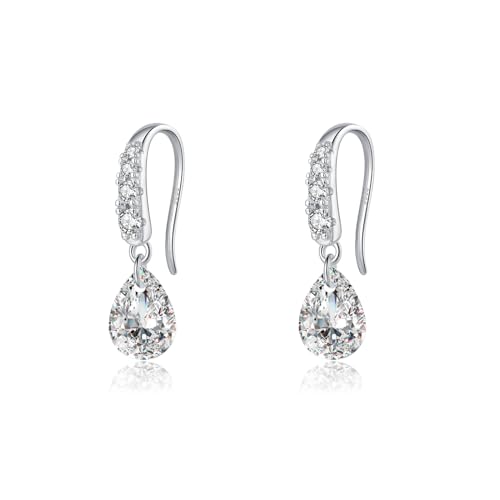 Image of SLUYNZ 925 Sterling Silver Sparkle CZ Teardrop Earrings for Women Girls Cubic Zirconia Drop Earrings for Wedding Bridal (A-Silver)