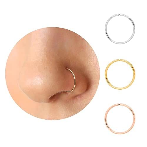 Thin Nose Rings Hoops for Women/Men,Tiny Small Gold Nose