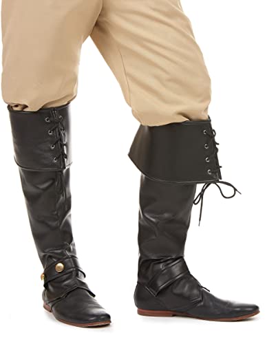DEGUISE TOI - sur-Bottes Noire Simili Cuir Lacets et lanière cloutée Adulte - Taille Unique