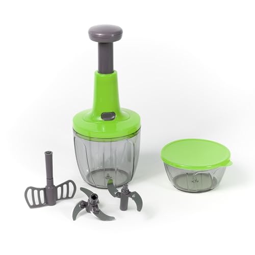 Meridiana Tritatutto Manuale, 5 Lame Acciaio Inox, Trita Verdure, Frullatore, Taglio di Cipolla, Tritaverdure da Cucina, Press Chopper, Contenitore 900 + 500 ml (Verde)