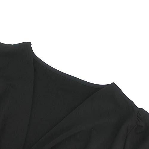 Allasfun Mini vestido com bainha de manga curta e decote em V sexy para festa feminina, Preto, X-Lar