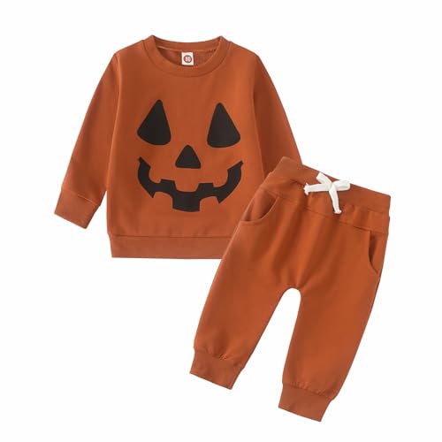 Kleinkind Baby Jungen Kleidung Halloween Baby Junge Outfit Smiley Gesicht Print Langarm Sweatshirt und Hose Kleinkind Jungens Herbst Winter Outfits Kleinkinder Jungens Halloween Kostüm 2-3 Jahre