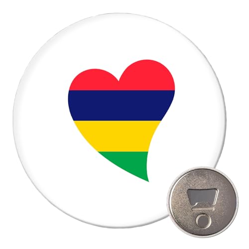 Huuraa Magnet Mauritius Flagge Herz 59mm Kühlschrankmagnet r& Flaschenöffner Geschenkidee