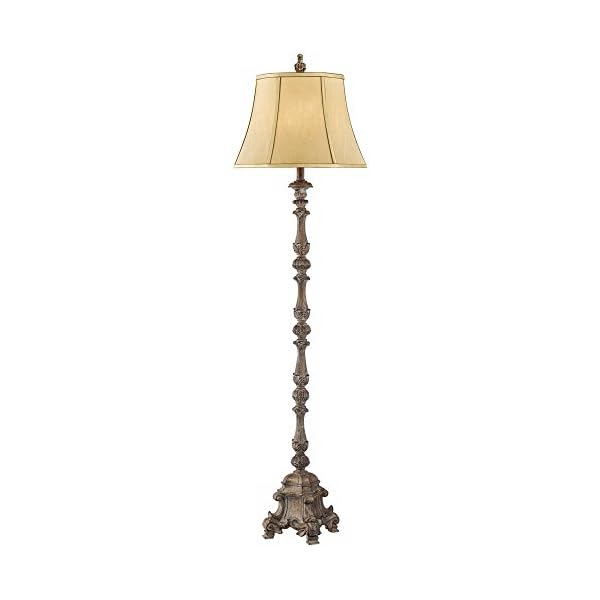 Regency Hill Rustikale Stehlampe, französisches Holzimitat, antiker Kerzenhalter, beige, Seide, Glockenschirm für… – Bild 3