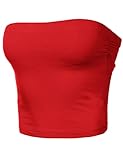 Women's Shapewear Tube Tops Strapless Ruched Built-in Shelf Bra Casual Ruby S