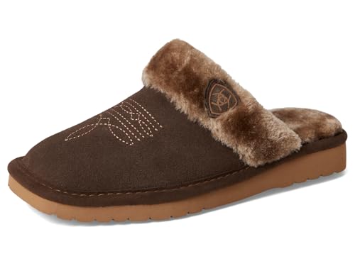 Image of ARIAT Women's Jackie Square Toe Warm Soft Genuine Suede Leather Indoor Outdoor Slippers with Plush Collar