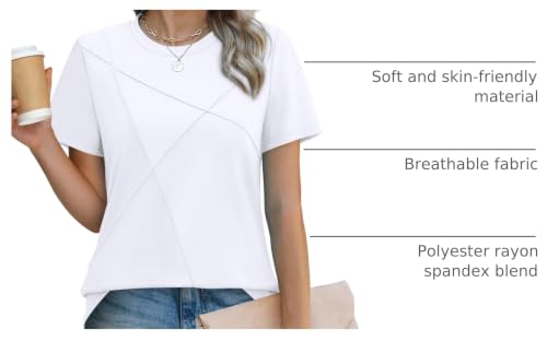 Image of XIEERDUO Womens Summer Tops 2026 Pleated Round Neck Short Sleeve Shirts Business Casual