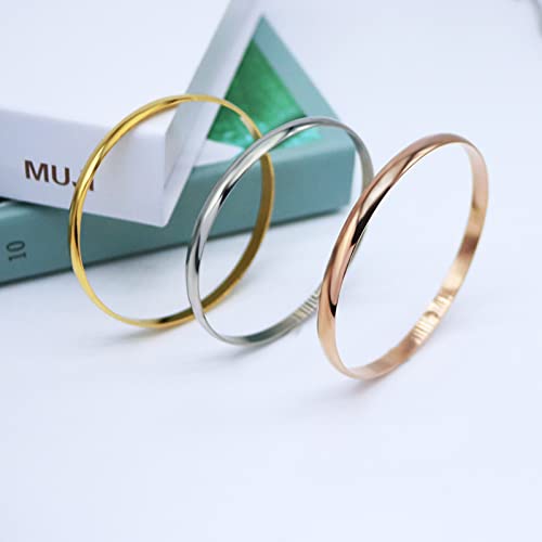 Hsqyj 3Pcs 5Mm Stainless Steel Bangle Bracelets Set Tri-Color Gold Silver Rose Gold Glossy Stackable Thin Round Bangle Bracelet Fashion Jewelry Accessories For Women Girl #TOP3