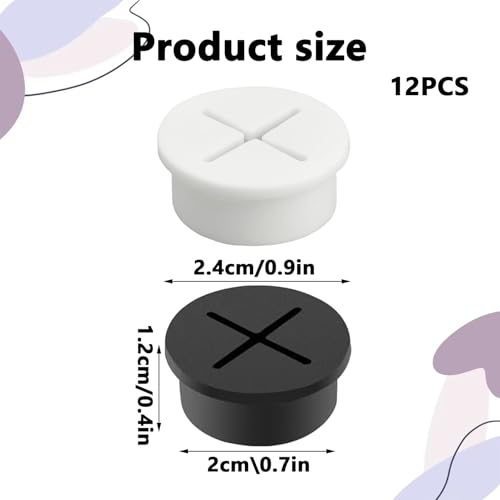 Kabeldurchführung Tisch,12 Stück Flexible Silikon Kabeldurchlass 25mm Schreibtisch Kabeldurchführung,Kabeldurchführung Weiß und Schwarz mit 1 Bohrer für Schreibtisch Schule Büro Zuhause