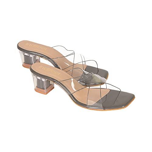 Image of Indifeet � stylish latest transparent heels design for women, high block heel sandals party footwear woman glass clear fancy wear trendy sandal with strap girls womens ladies offi