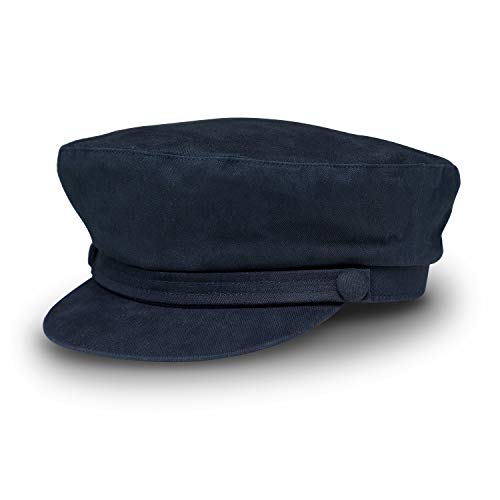 fiebig Berretto da Pescatore da Uomo e Donna | Cappello da Capitano con Fodera Interna | Tradizionale Cappello da Marinaio in 100% Cotone | Classico con Visiera per Tutto L'Anno (56-M, Blu)