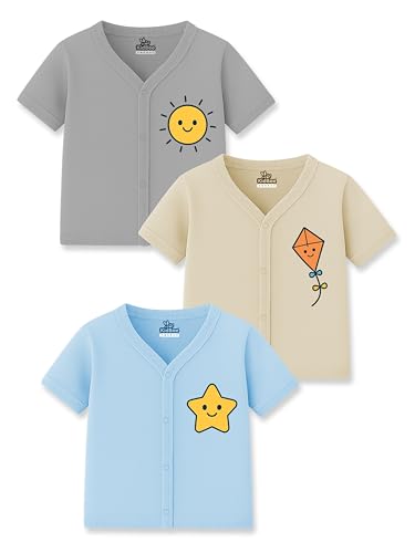Image of Kidbee Baby Front-Open Cotton Jabla /Top, Full Sleeve, Unisex, Months, Pack of 3