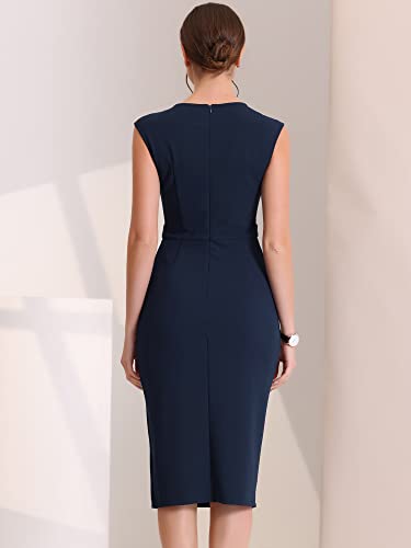 Allegra K Summer Sleeveless Sheath Dress for Women's 2025 Round Neck Work Bodycon Pencil Dresses3