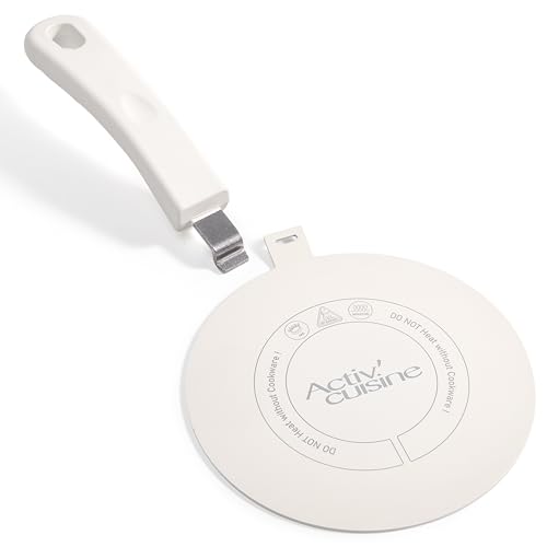 ACTIV CUISINE Adaptador de inducción de 20 cm de difusión de calor de acero inoxidable, difusor de inducción Moka para utilizar cafeteras y utensilios de cocina, blanco