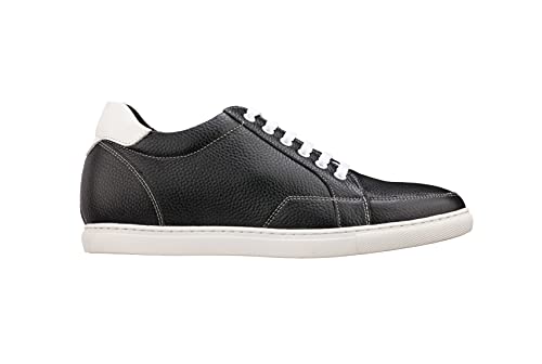 CALTO Men's Invisible Height Increasing Elevator Shoes - Black Leather Lace-up Casual Sneakers - 2.5 Inches Taller - K0081- Size 9 D(M) US2