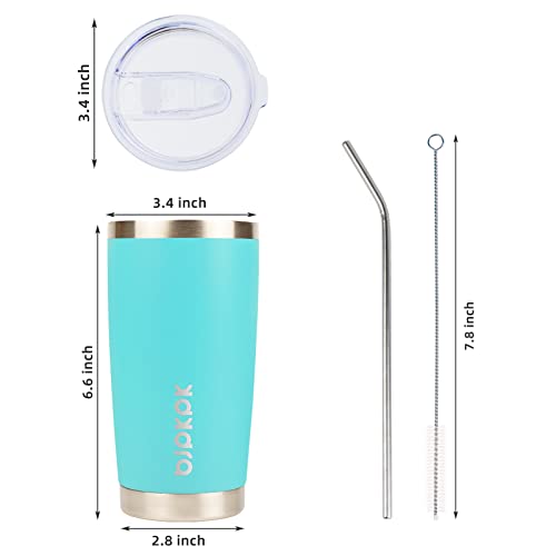 Image of BJPKPK 20 oz Coffee Tumbler with Lid, Straw, Insulated Stainless Steel Mug | Double Wall Vacuum, Keeps Hot /Cold, BPA Free, Leak Proof, Iced Coffee Cup Fit Car Holder, Travel & Beach Ready, Turquoise