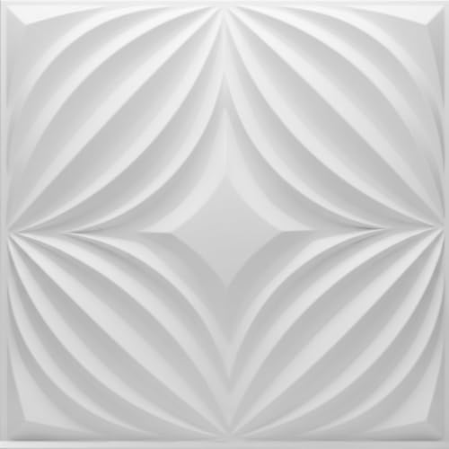 Image of Kayra Decor 3D PVC Wall Panels | Flower Design | White Color | Panels for Bedroom & Living Room | 19.7 x 19.7 Inch | Pack of 12 | 32.28 Sq Ft