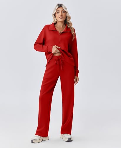 Image of PINSPARK 2 Piece Sets for Women 1 /2 Zip Sweatsuit Loose Fit Sweatshirt Straight Leg Pants 2026 Matching Outfit Fall Tracksuit