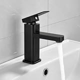 YYTECH Grifo de Baño Llave de Lavabo Armadura Negro Mezclador de Lavabo Grifo de Agua Fría y Caliente Mezclador de Una Maneta Negro Mate Armadura de Baño para Baño Fregadero Acero Inoxidable Latón