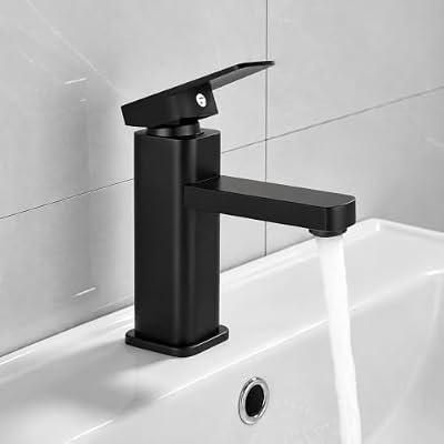 YYTECH Grifo de Baño Llave de Lavabo Armadura Negro Mezclador de Lavabo Grifo de Agua Fría y Caliente Mezclador de Una Maneta Negro Mate Armadura de Baño para Baño Fregadero Acero Inoxidable Latón