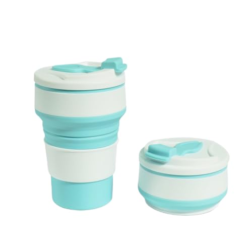 Marisylva 12oz Collapsible Water Bottles, Silicone Foldable Portable Travel Water Bottle, Folding Lightweight Reusable Leakproof for Traveling Camping Hiking Cycling Yoga Sports Blue