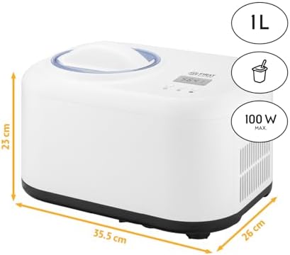 Bild 1 - TZS First Austria - Eismaschine 1L mit Kompressor 3 in 1 - Ice Cream Maker 100W selbstkühlend für Frozen Joghurt, Sorbet & Eiscreme - Kleine Speiseeismaschine inkl. Messbecher & Spatel - weiß