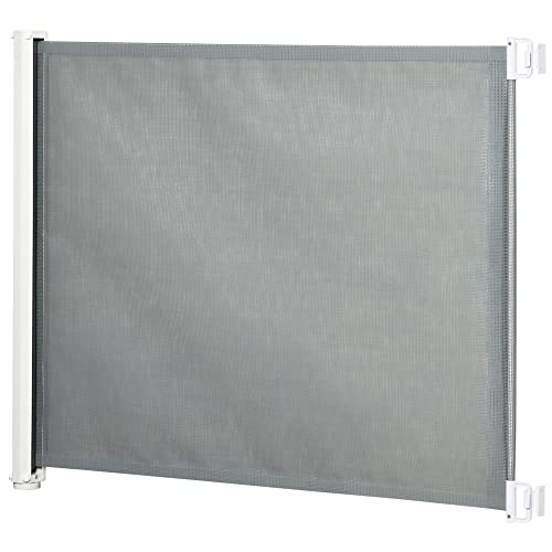 PawHut Hunde Türschutzgitter Treppenschutzgitter Treppenschutz Sicherheitstrennwand Trennwand Türschutz Treppenschutzgitter ausziehbar treppenschutzrollo Rollo Einrollbar PVC Grau 115 x 82,5 cm