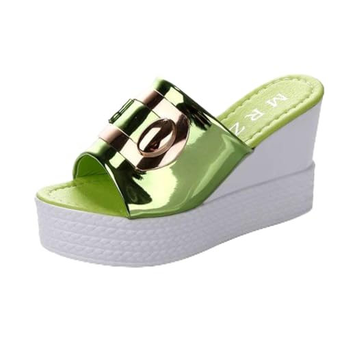 Ecoodisk Sandalias de cuña de plataforma sexy de verano para mujer, zapatos de tacón alto, color verde, 36