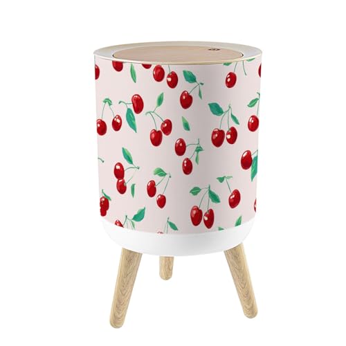 Caneca de basura pequeña con tapa diseño cereza roja 1.8 gal