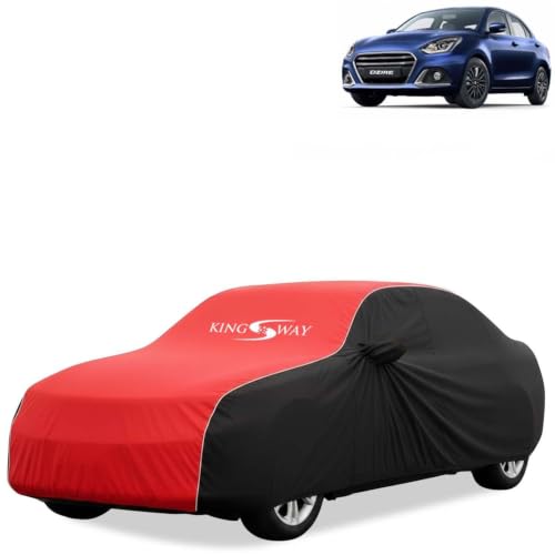 Image of KINGSWAY Super Waterproof Car Cover Only with Maruti Suzuki Swift Dzire (Year 2020 to 2024) | Mirror and Antenna Pockets | All Weather Car Body Cover with Silver Piping | Black Red