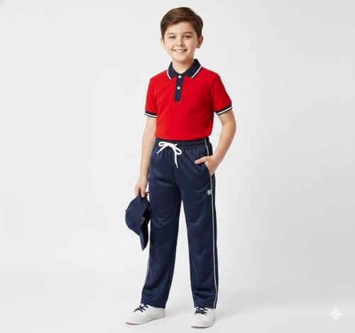 Image of Boys School Uniform Set | Red Polo T-Shirt & Navy Track Pant | Soft Cotton Fabric | Comfortable Daily School Wear for Kids