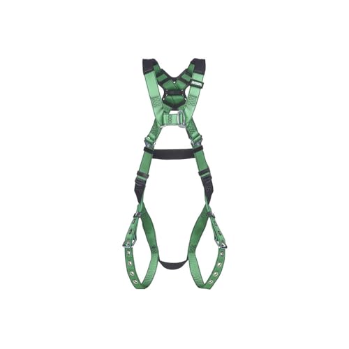 Image of MSA 10206058 V-Form Full Body Safety Harness - Size: Standard (Medium), D-Ring Configuration: Back, Tongue Buckle Leg Straps, Color: Green, Full Body Harness, Durable