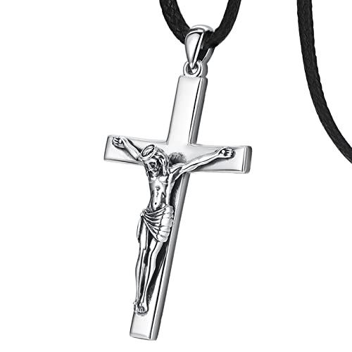 Image of Eusense Cross Necklace for Women Men Crucifix Pendant Sterling Silver 925 Cruz De Caravaca Cross Jesus Crucifix Jewelry