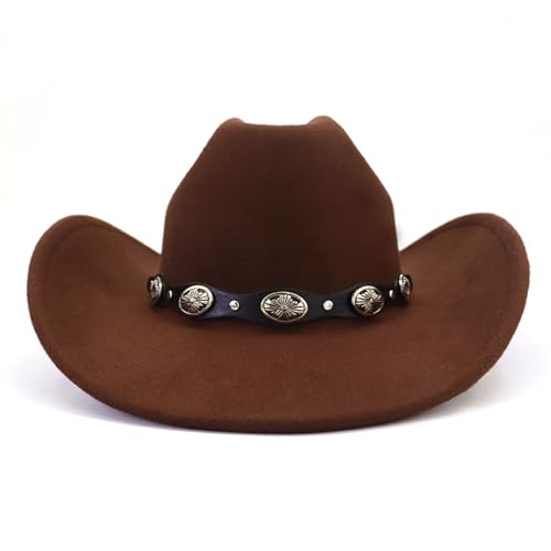 Image of Western Cowboy Hat for Men Women Wide Brim Felt Cowboy Cowgirl Hat with Buckle Belt Classic Fedora Hat
