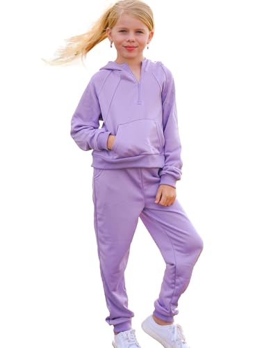 Image of fioukiay Girls Outfits 2 Piece Half Zipper Hoodies Sweatsuits Long Sleeve Athletic Sweatshirts and Sweatpants with Pockets