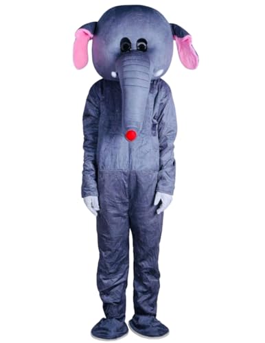 Image of BookMyCostume Elephant Cartoon Mascot Costume For Theme Birthday Party & Events|Adults|Full Size Adults, Grey,Fleece