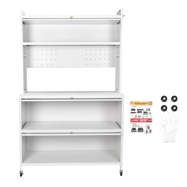 Wheeled Kitchen Storage Cabinets with Locker Hole Board Metal Cabinet Organizer Wear Resist Multi-Layer Floor Storage Cabinet Microwave Oven Pot Oven Rack-E5iOYQyW