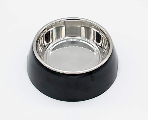 Image of The Pets Company Stainless Steel & Melamine Dog Feeding Bowl| Food Bowl for Dogs and Cats, 210 Ml, Small, Black
