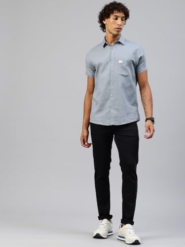 Image of Majestic Man Men Slim Fit Pure Cotton Solid Half Sleeve Casual Shirt