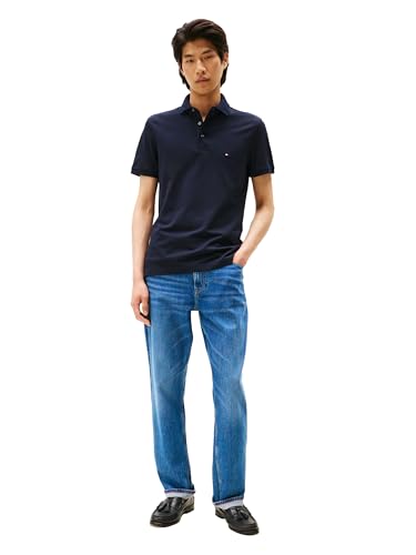 Image of Tommy Hilfiger Men's Short Sleeve Polo Shirts in Slim Fit with Stretch and Organic Pique Cotton
