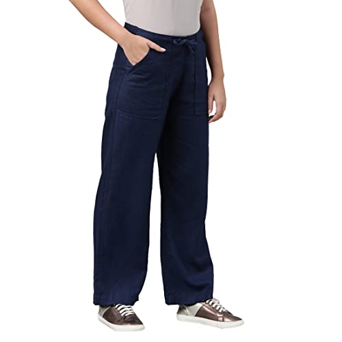 Image of GO COLORS Solid Linen Cargo Pants for Women | Full Length, Mid Rise, Side Pockets