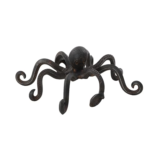 Image of Deco 79 Metal Octopus Decorative Sculpture Home Decor Statue with Long Tentacles and Suctions Detailing, Accent Figurine 12 inch x 9 inch x 4 inch, Black