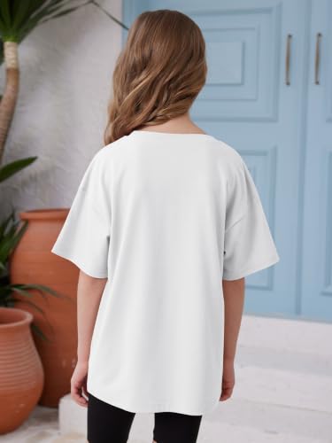 Image of ZDC Girls Short Sleeve T Shirts Kids Summer Oversized Tops Trendy Crewneck Basic Tees 5-14 Years