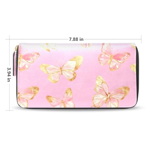 Long Wallets Leather Bifold Wallet for Women Butterfly Watercolor with Zipper Credit Card Holder Large Capacity2