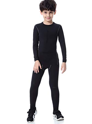 LNJLVI Conjuntos Ropa Interior Térmica para Niños Camiseta Termica Capa Base Top Camisa y Pantalon (Negro,160) Cover