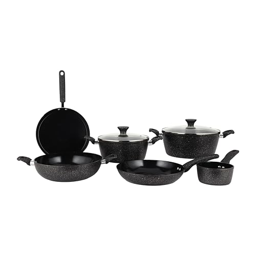 Royalford Nonstick Ceramic Cookware Set 8-Piece Healthy Pots and Pans Set Non-toxic Kitchen Cooking Set with Stay Cool Handles PFAS and PFOA Free RF12771 Cookware Set Casserole+ Lid