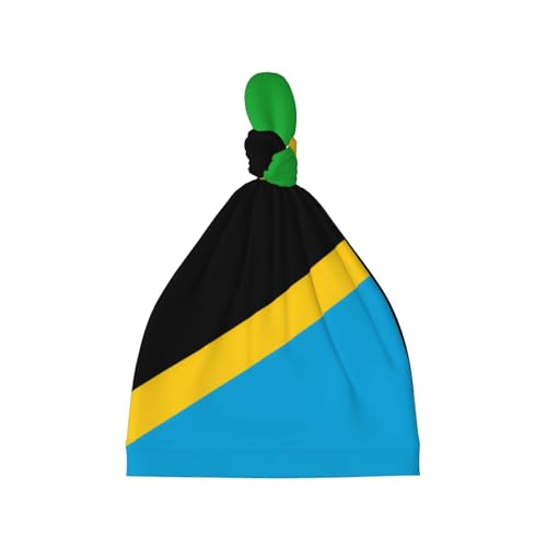 Tanzania Flag Print Newborn Baby Hat, Soft Top Knotted Beanie Cap, Cute Infant Headwear for 0-6 Months Welcome Party Black