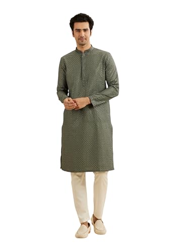 Kurta Ensemble de pyjama en soie Manyavar brodé pour homme